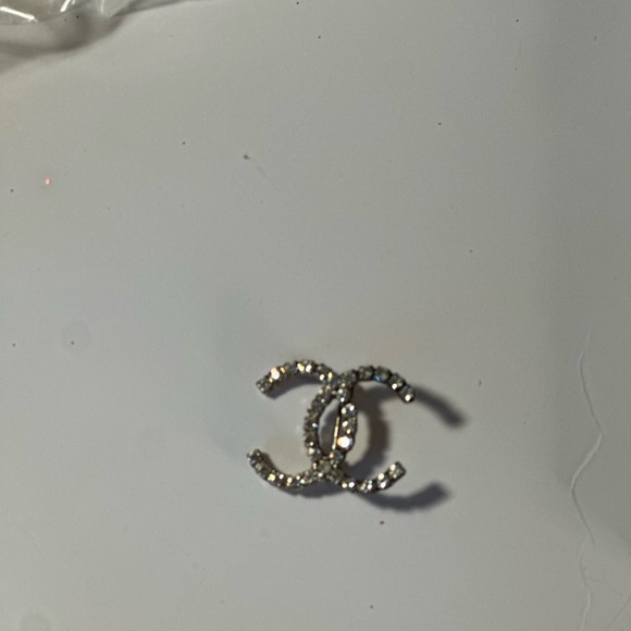 CHANEL Silver and Crystal Logo Pin - Picture 7 of 7